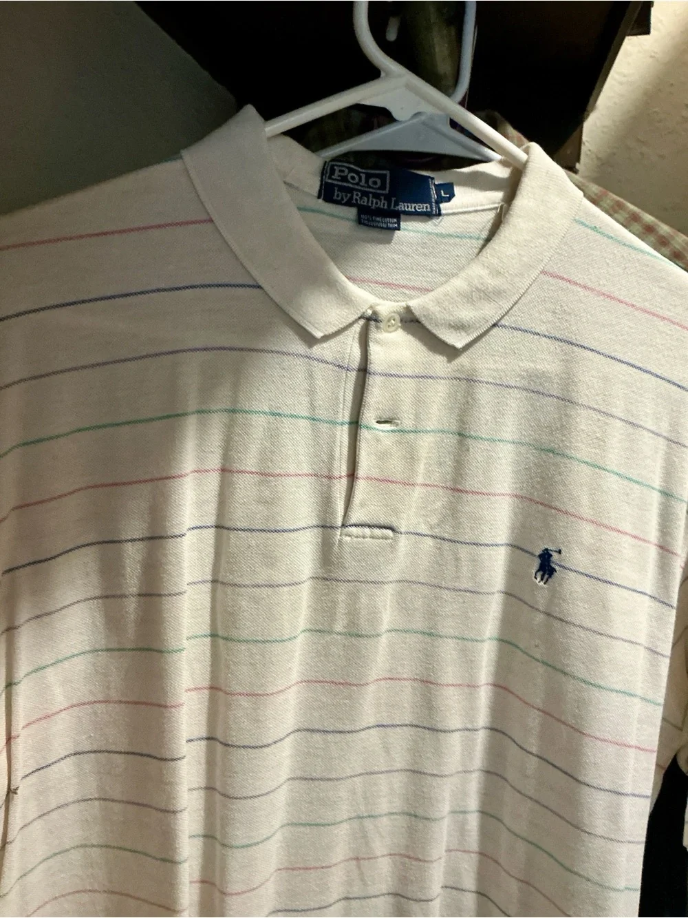 Polo by Ralph Lauren White Polo with Thin Multicolor Stripes